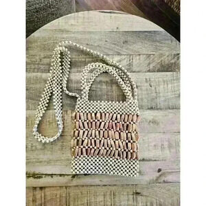 Straw Studios 100% Wooden Beaded Crossbody Purse Boho Tropical Beach